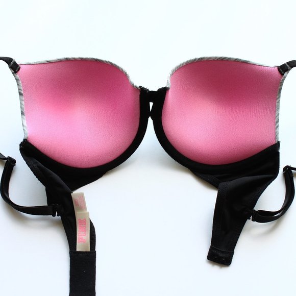 PINK Victoria's Secret Bra 32D Heather Gray Wear Everywhere Push Up U/W Padded - Picture 3 of 9